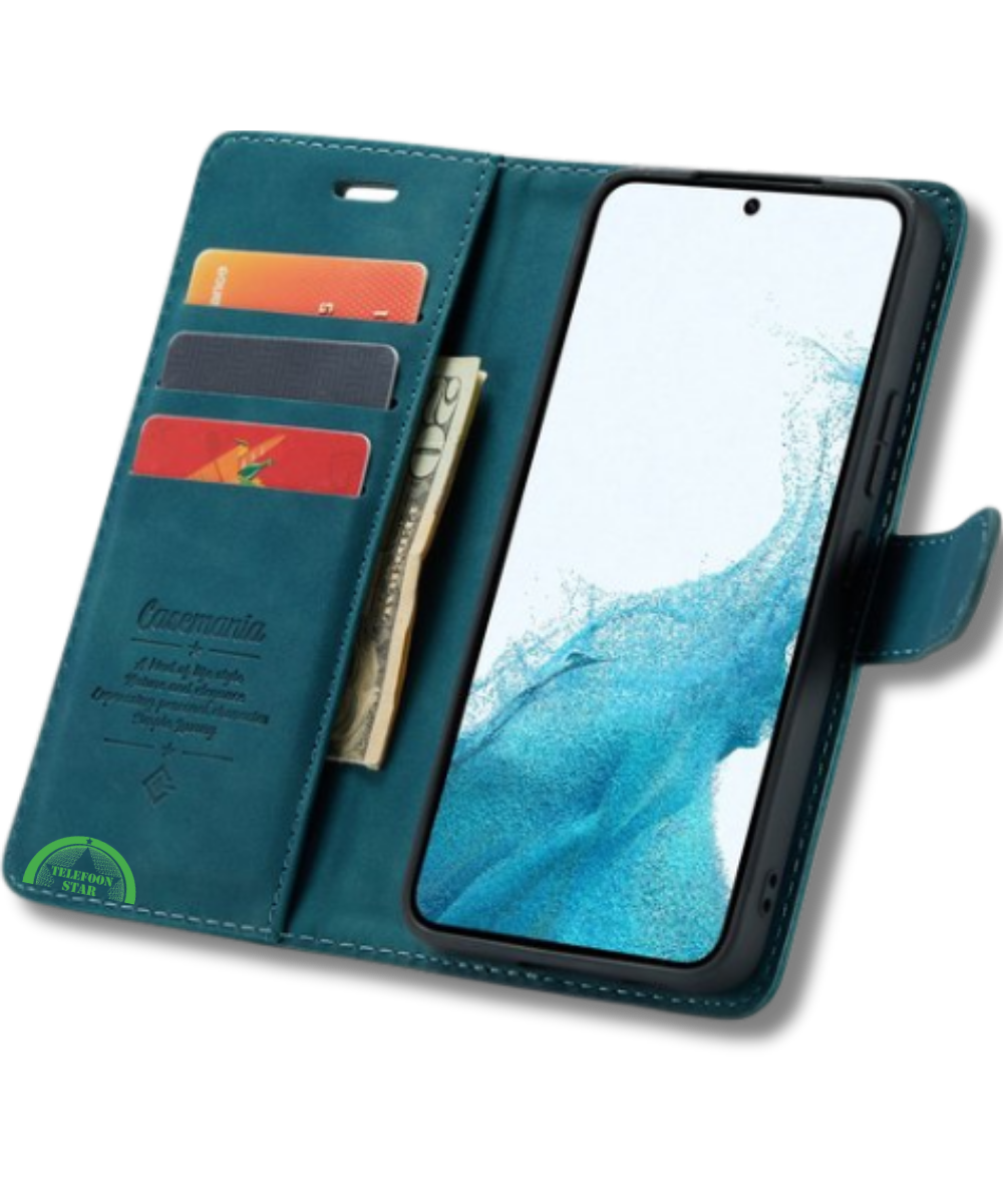 Hoesje voor Oppo Reno 11F Blauwgroen Bookcase Premium kunstleer volledig