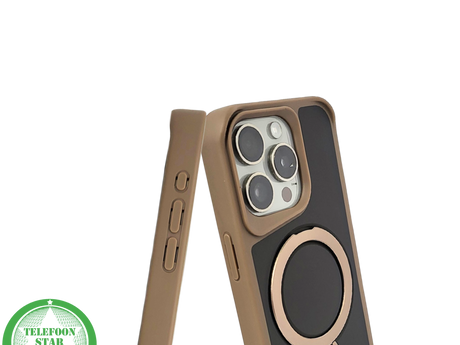iPhone 15 Pro Hoesje met Ringhouder &ndash; Luxe Bescherming in Bruin-Zwart Design