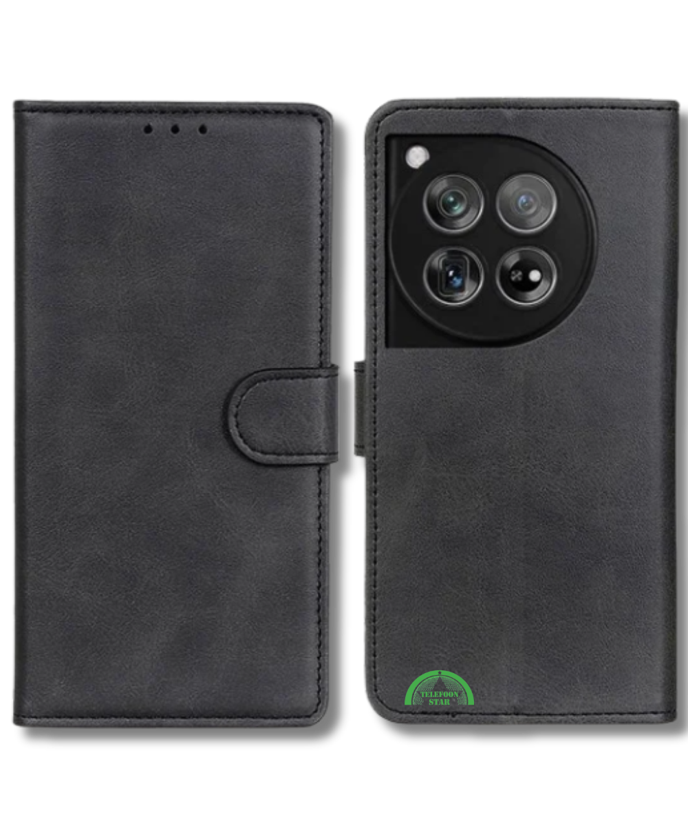 Bookcase Hoesje voor OnePlus 12 Zwart Vintage Leer Look met Magnetische Sluiting
