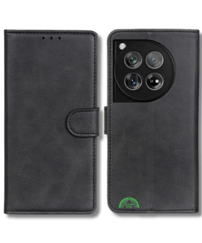 Bookcase Hoesje voor OnePlus 12 Zwart Vintage Leer Look met Magnetische Sluiting