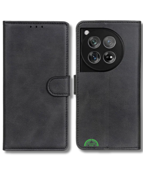Bookcase Hoesje voor OnePlus 12 Zwart Vintage Leer Look met Magnetische Sluiting