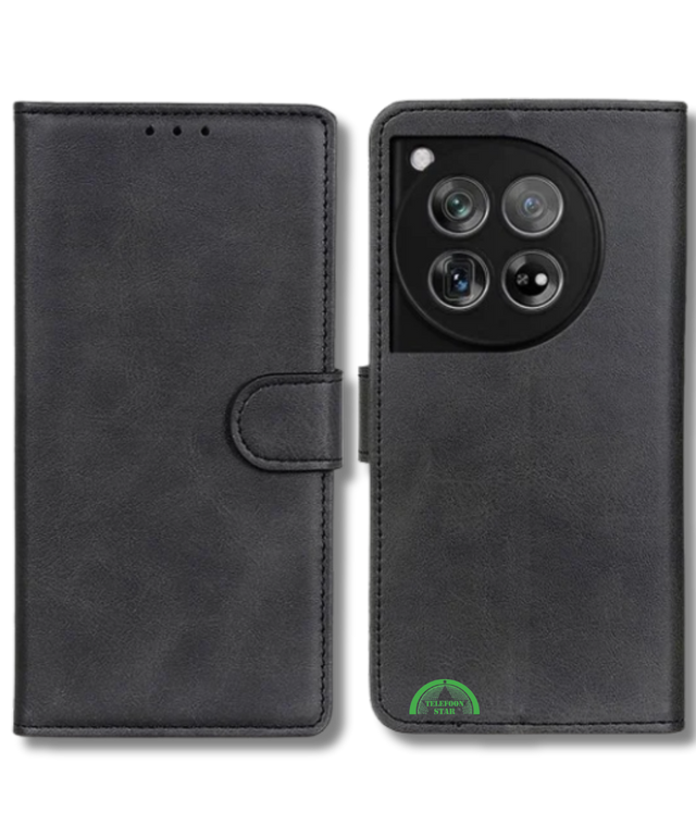 Bookcase Hoesje voor OnePlus 12 Zwart Vintage Leer Look met Magnetische Sluiting