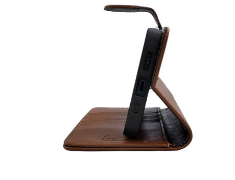 Hoesje voor iPhone 17e Bruin Leerlook Wallet Case Kaartvakken
