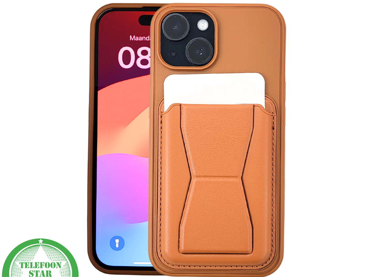 iPhone 15 Hoesje &ndash; Cognacbruin met Pasjeshouder | Functioneel &amp; Stijlvol