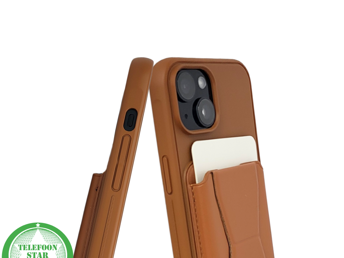 iPhone 15 Hoesje &ndash; Cognacbruin met Pasjeshouder | Functioneel &amp; Stijlvol
