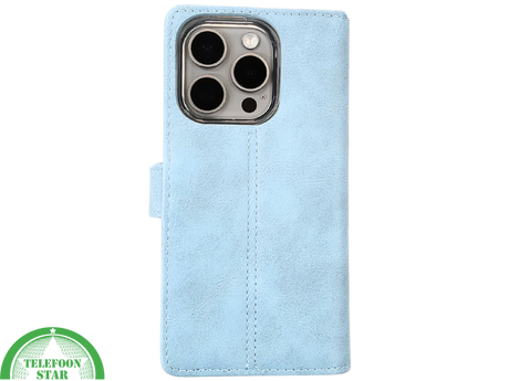 Lichtblauw Bookcase Hoesje iPhone 15 Pro &ndash; Fris &amp; Functioneel | Telefoonstar.nl
