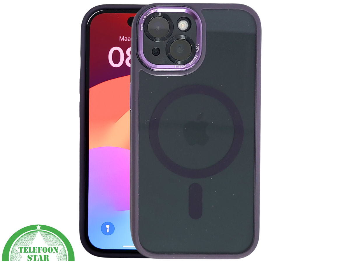 iPhone 15 Hoesje &ndash; Paars met Transparante Back &amp; MagSafe | Elegant &amp; Effici&euml;nt