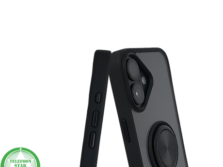 iPhone 16 hoesje zwart transparant met MagSafe ring en stevige bescherming