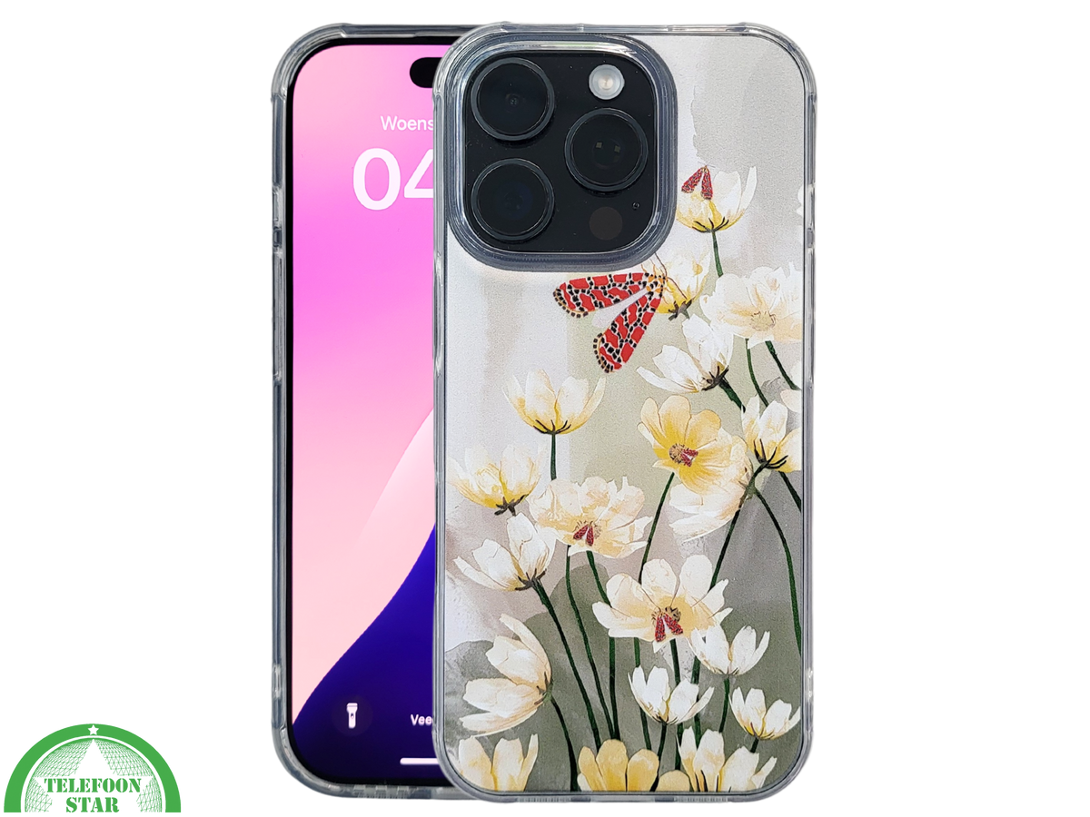 iPhone 16 Pro Max Transparant Hoesje Met Bloemen En Vlinder Elegante Achterkant Bescherming
