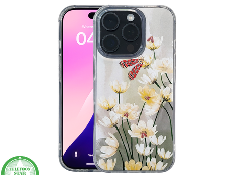 iPhone 16 Pro Max Transparant Hoesje Met Bloemen En Vlinder Elegante Achterkant Bescherming