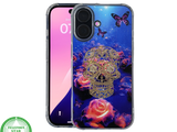 iPhone 16 hoesje transparant met neon skull en vlinder design schokbestendig