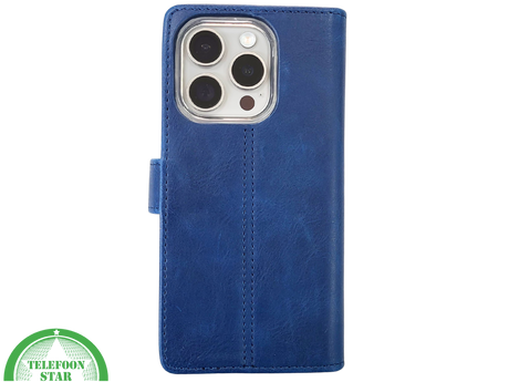 iPhone 15 Pro Bookcase Hoesje Blauw &ndash; Elegant Leren Look met Magnetische Sluiting