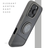 iPhone 16 Pro max Grijs Hoesje Met Ringhouder Stevige Rugcover Voor Extra Grip