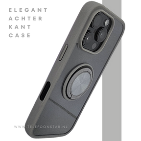 iPhone 16 Pro max Grijs Hoesje Met Ringhouder Stevige Rugcover Voor Extra Grip