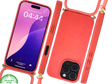 Koraalrood Koord Hoesje &ndash; Biologisch Afbreekbare Crossbody Case Met Verstelbare Draagkoord voor iPhone 16 Pro