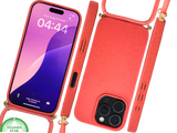 Koraalrood Koord Hoesje &ndash; Biologisch Afbreekbare Crossbody Case Met Verstelbare Draagkoord voor iPhone 16 Pro