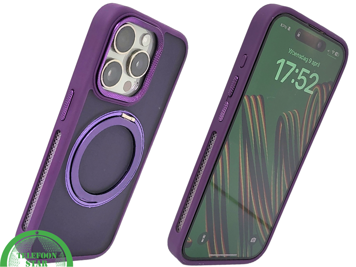 Paars iPhone 15 Pro Max Hoesje met Ringhouder &ndash; MagSafe &amp; Kickstand | Telefoonstar.nl