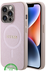 Hoesje voor iPhone 15 Pro – Lichtroze Design met Gouden Detail