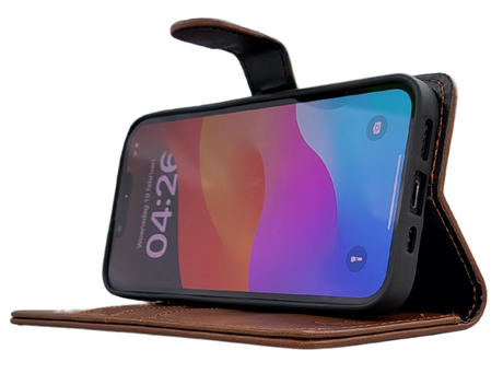 Hoesje voor iPhone 17e Bruin Leerlook Wallet Case Kaartvakken
