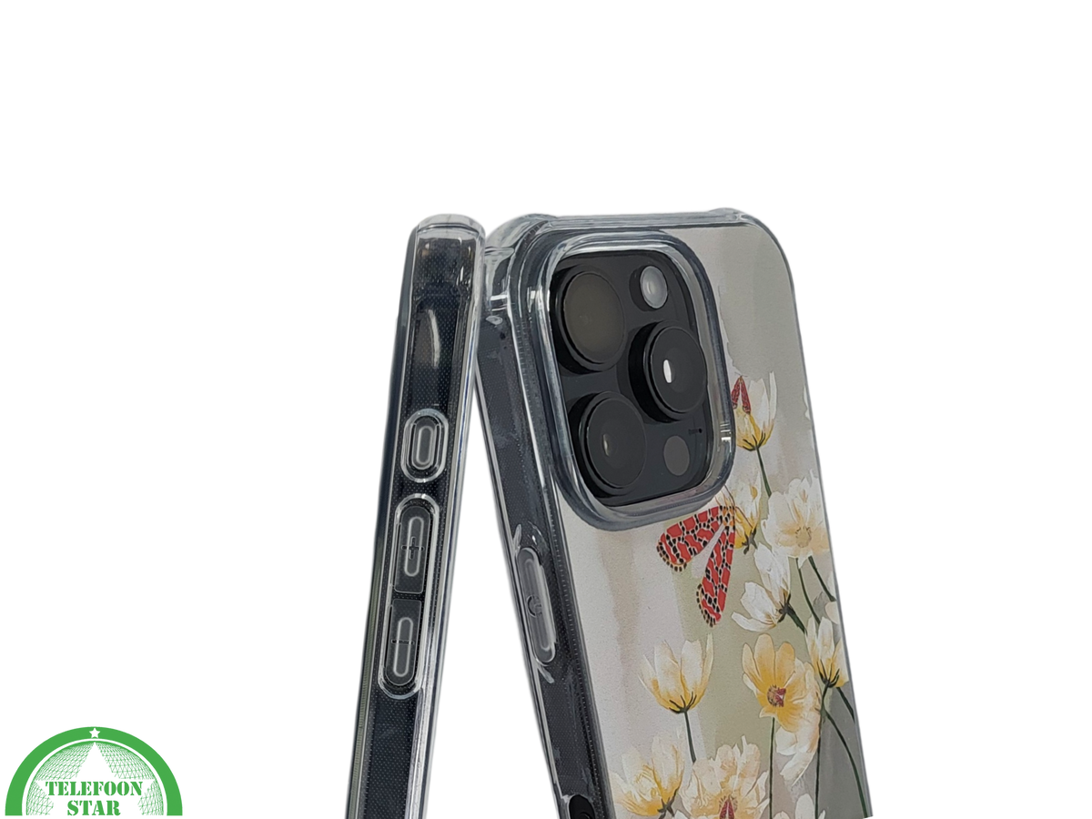 iPhone 16 Pro Max Transparant Hoesje Met Bloemen En Vlinder Elegante Achterkant Bescherming