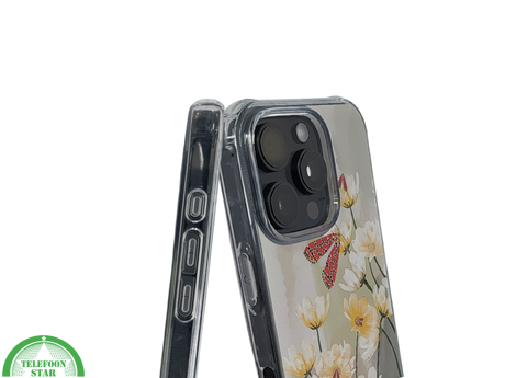 iPhone 16 Pro Max Transparant Hoesje Met Bloemen En Vlinder Elegante Achterkant Bescherming