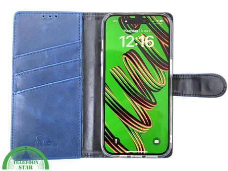 iPhone 15 Pro Bookcase Hoesje Blauw &ndash; Elegant Leren Look met Magnetische Sluiting