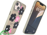 iPhone 13 / 14 Hoesje &ndash; Matgroene Rand met Bloemenprint Zwart/Roze | Telefoonstar