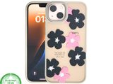 iPhone 13 / 14 Hoesje &ndash; Matgroene Rand met Bloemenprint Zwart/Roze | Telefoonstar