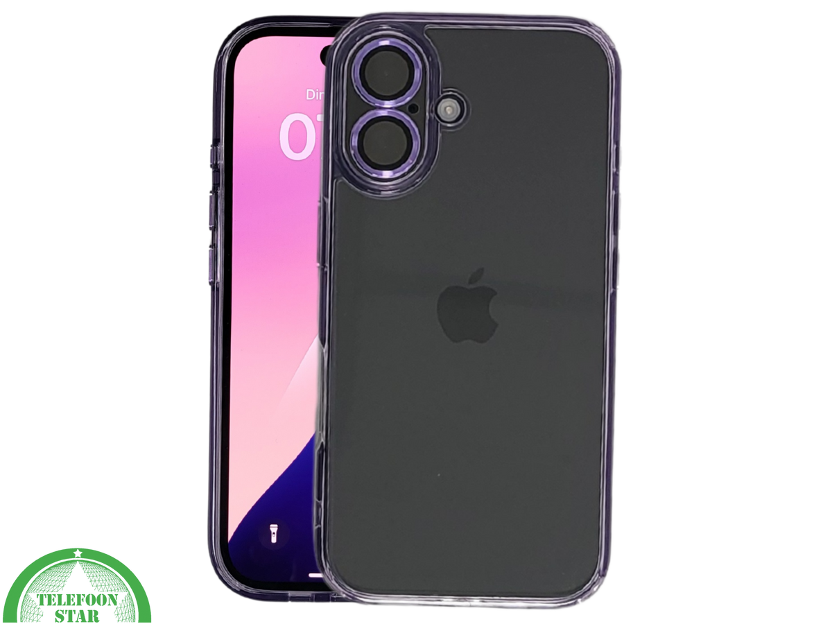 iPhone 16 hoesje lila transparant met schokbestendige bescherming en slank design