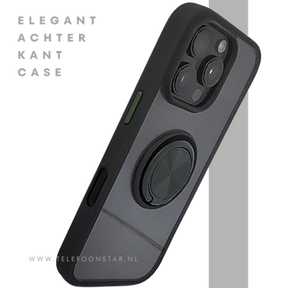 iPhone 16 Pro Zwart Hoesje Met Ringhouder Stevige Rugcover Voor Extra Grip