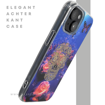 iPhone 15 Plus Hoesje &ndash; Neon Skull &amp; Vlinder Design | Creatief, Stoer &amp; Beschermend