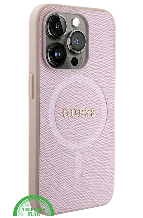 Hoesje voor iPhone 15 Pro – Lichtroze Design met Gouden Detail