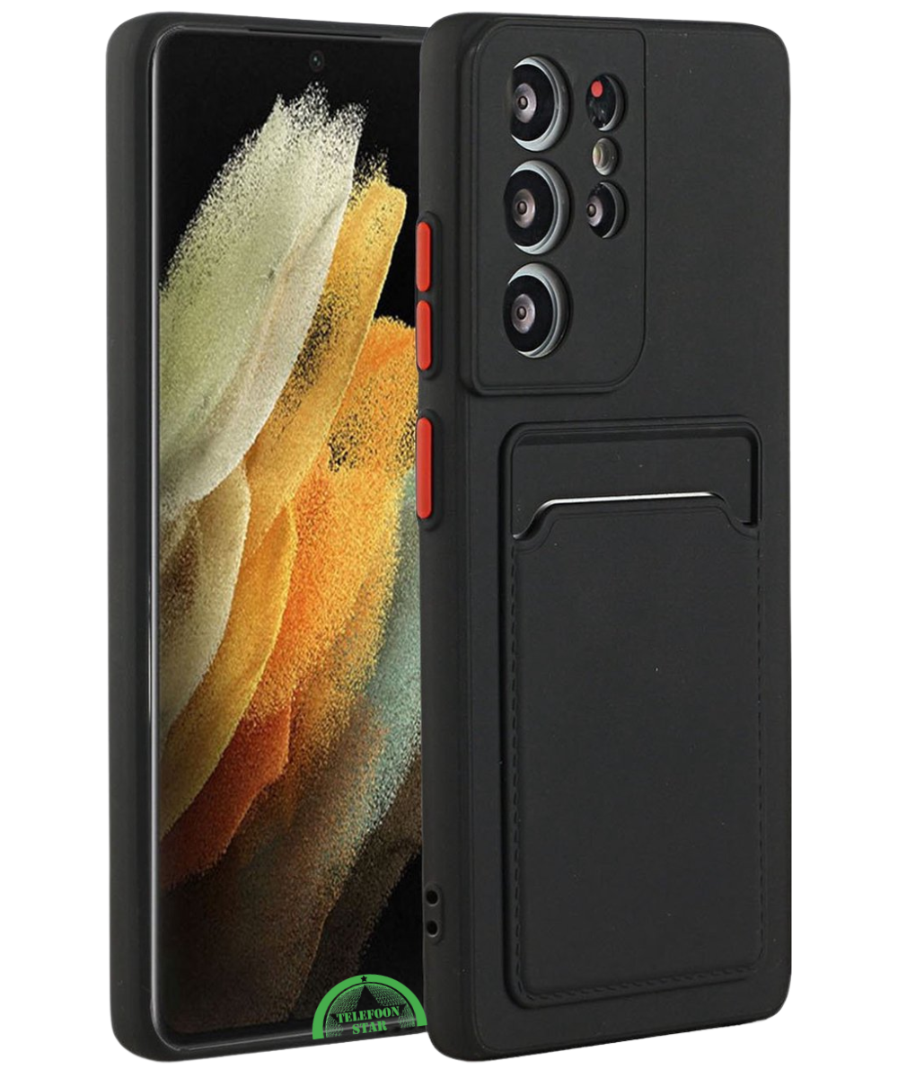 Hoesje voor Samsung S24 Ultra Zwart Transparant, Kaartvak, Praktisch, Slank & Shockproof