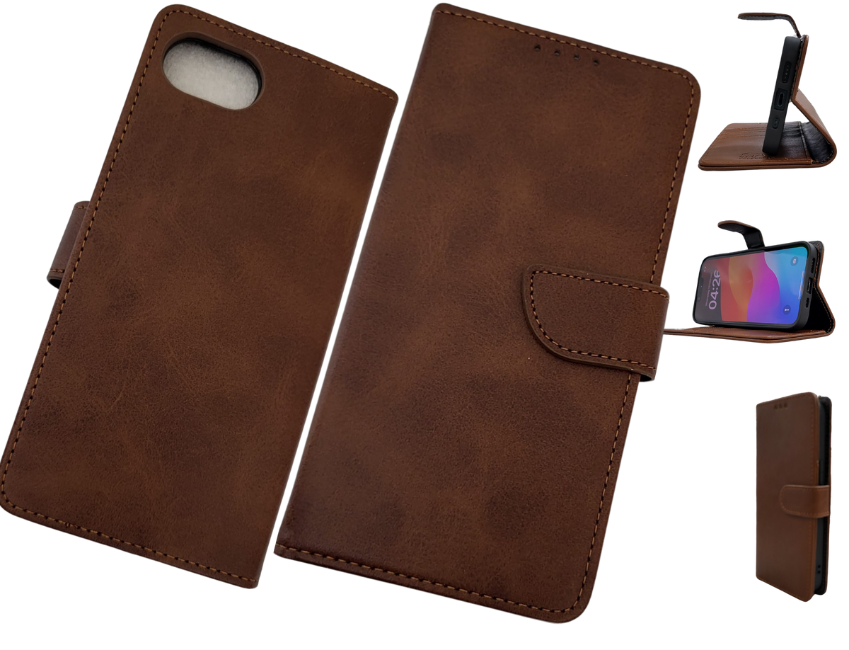 Luxe Boek iPhone 16E (2025)Bruin Leerlook Wallet Case Kaartvakken