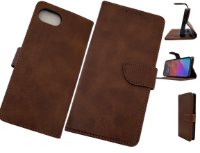 Luxe Boek iPhone 16E (2025)Bruin Leerlook Wallet Case Kaartvakken