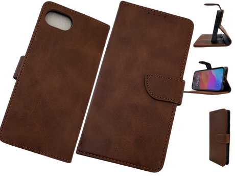 Luxe Boek iPhone 16E (2025)Bruin Leerlook Wallet Case Kaartvakken