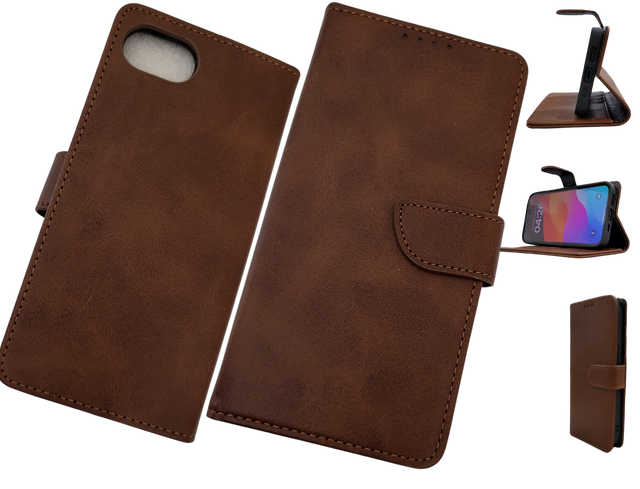 Luxe Boek iPhone 16E (2025)Bruin Leerlook Wallet Case Kaartvakken