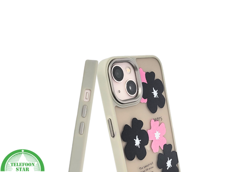 iPhone 13 / 14 Hoesje &ndash; Matgroene Rand met Bloemenprint Zwart/Roze | Telefoonstar