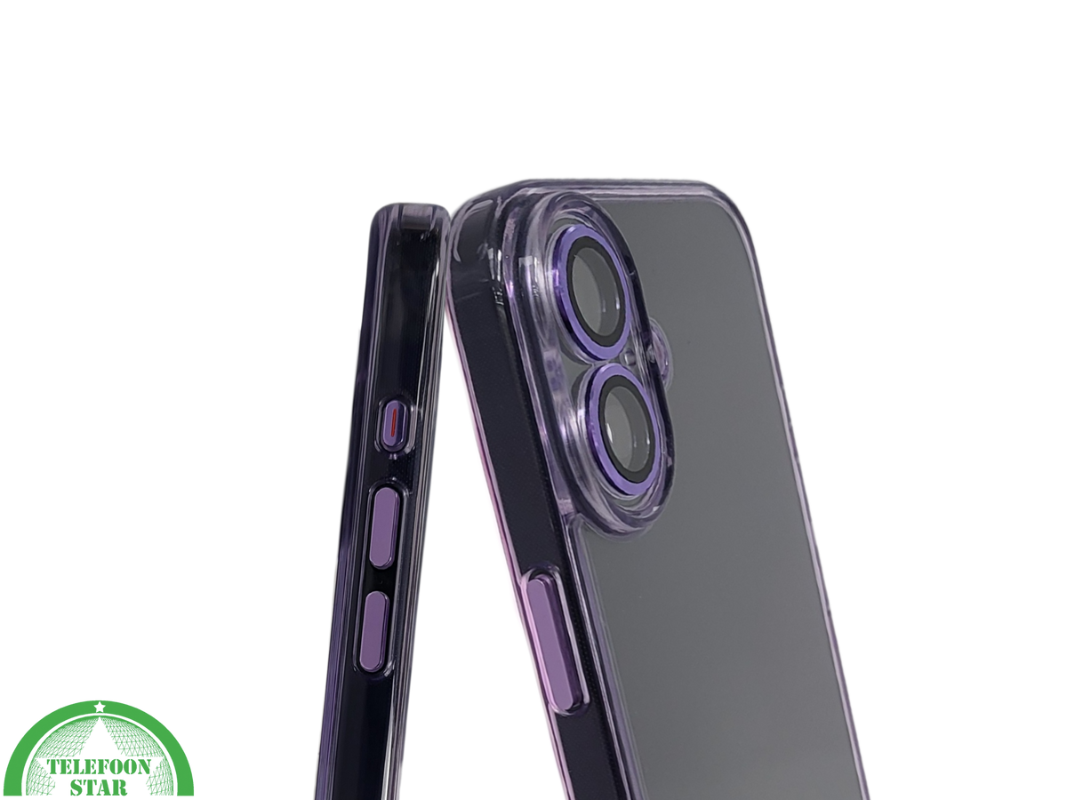 iPhone 16 hoesje lila transparant met schokbestendige bescherming en slank design