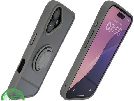 iPhone 16 Plus hoesje grijs transparant met MagSafe ring en valbescherming