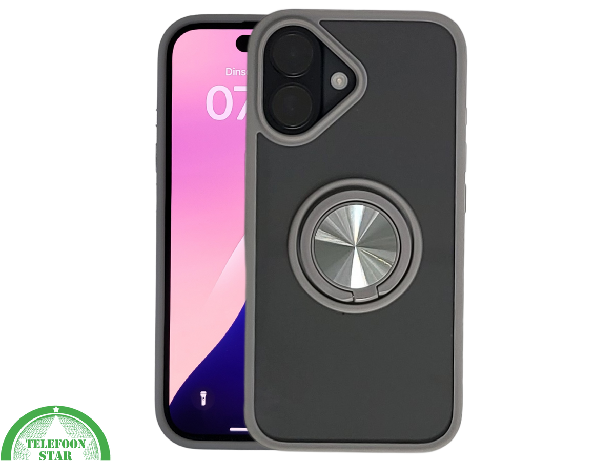 iPhone 16 Plus hoesje grijs transparant met MagSafe ring en valbescherming