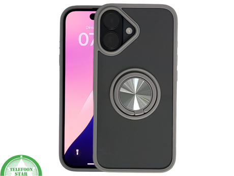 iPhone 16 Plus hoesje grijs transparant met MagSafe ring en valbescherming