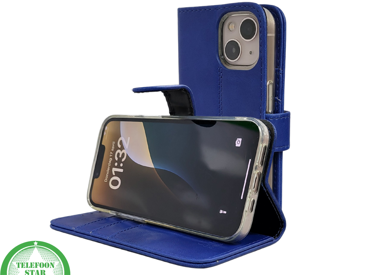 Blauw Bookcase Hoesje iPhone 13 EN 14 Wallet Case met Magneetsluiting Telefoonstar