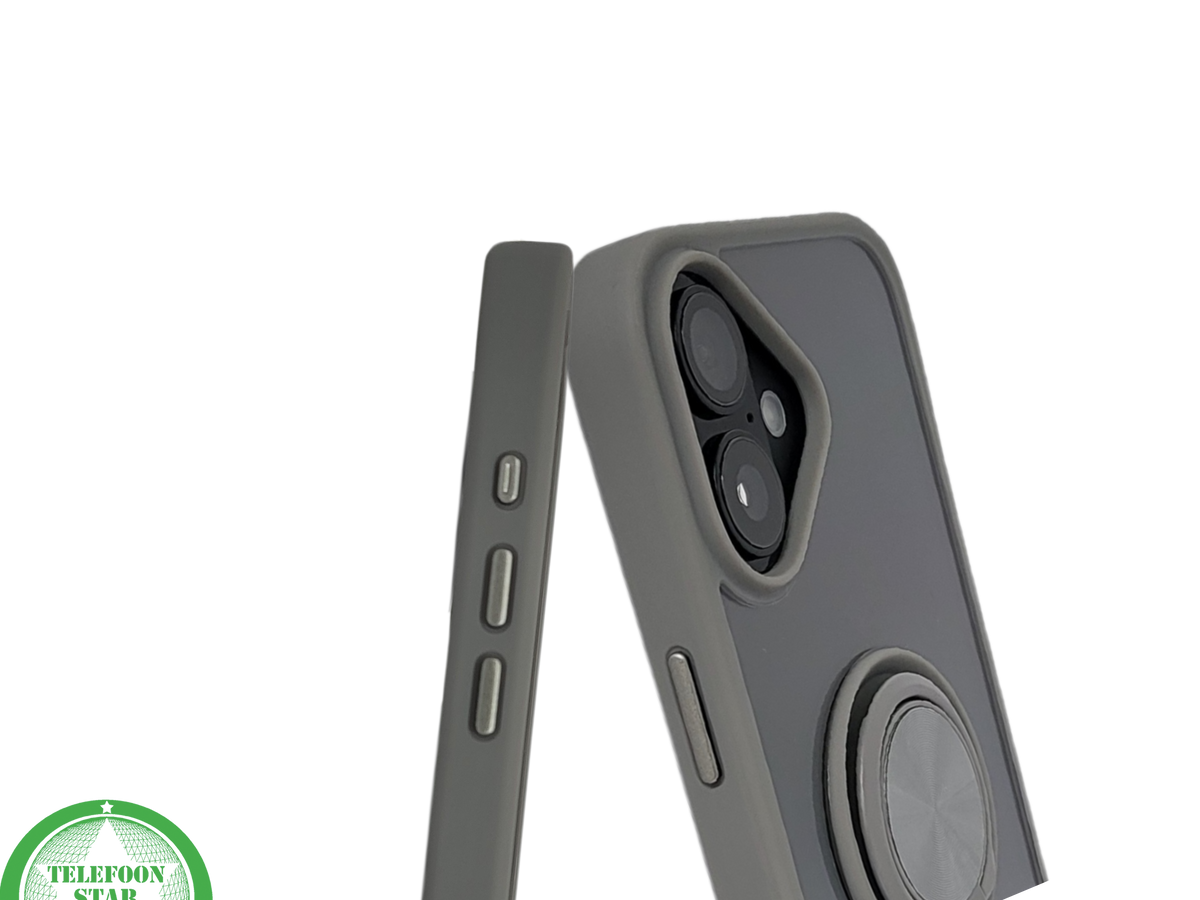 iPhone 16 Plus hoesje grijs transparant met MagSafe ring en valbescherming
