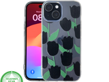 iPhone 15 Hoesje &ndash; Transparant met Zwarte Tulpenprint | Stijlvol, Nederlands &amp; Beschermend
