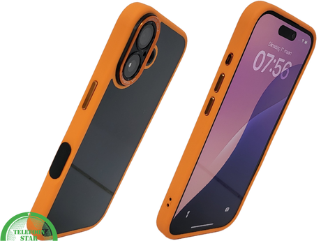 iPhone 16 Plus oranje transparant met schokbestendige bescherming