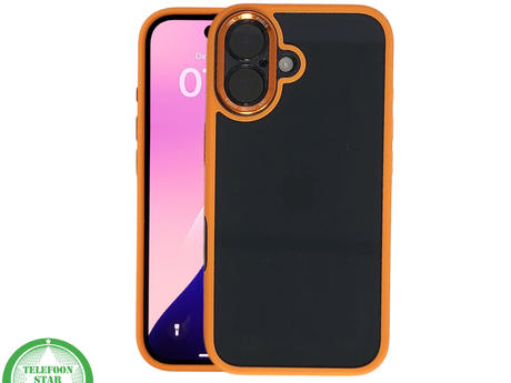 iPhone 16 Plus oranje transparant met schokbestendige bescherming