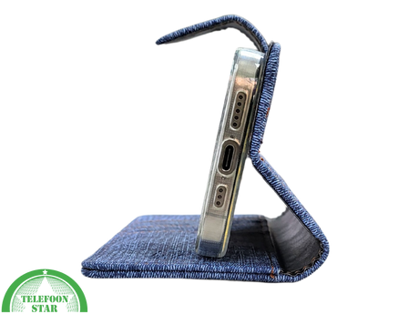 iPhone 15 Pro Jeans Look Hoesje &ndash; Stoere Bookcase met Pasjeshouder | Telefoonstar