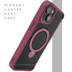 iPhone 15 Plus Hoesje &ndash; Zwart-Bordeaux met MagSafe Ring | Stijlvol &amp; Functioneel