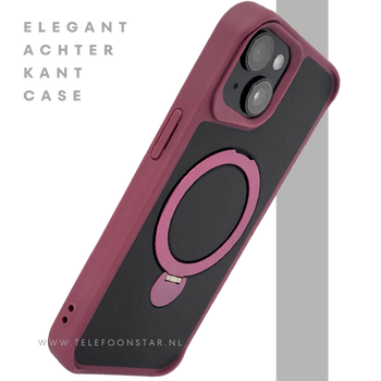 iPhone 15 Plus Hoesje &ndash; Zwart-Bordeaux met MagSafe Ring | Stijlvol &amp; Functioneel